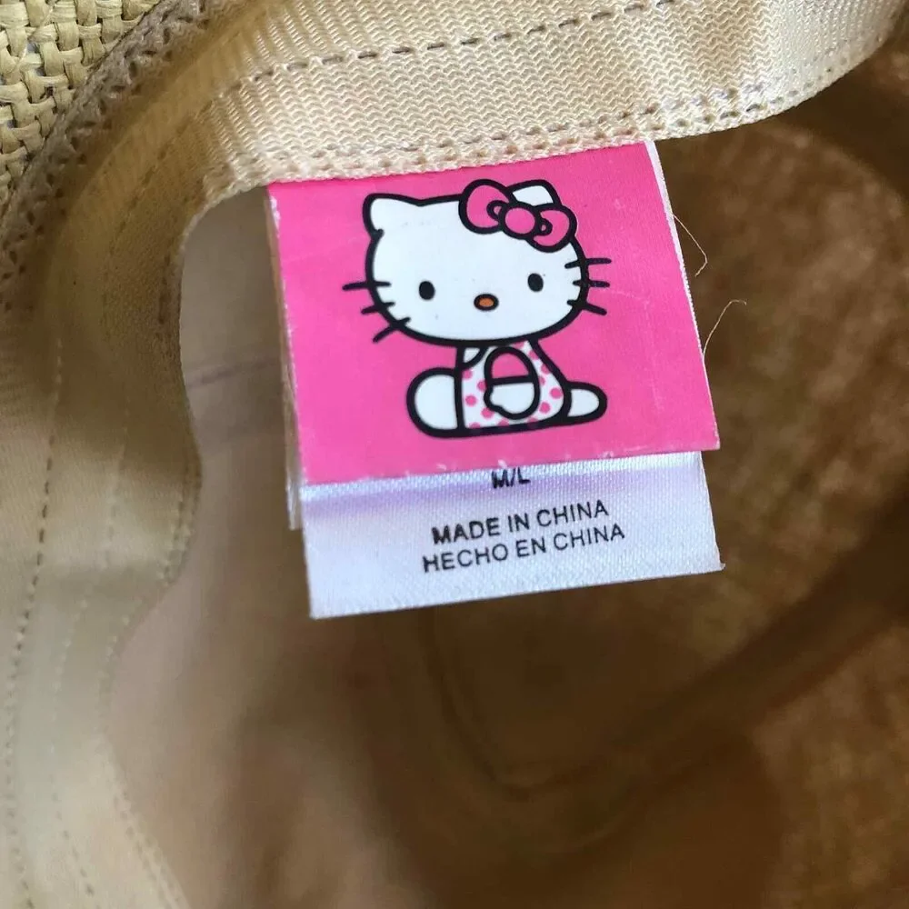 Hello Kitty Straw Hat Fedora Hat Pink Trim Size Medium / Large